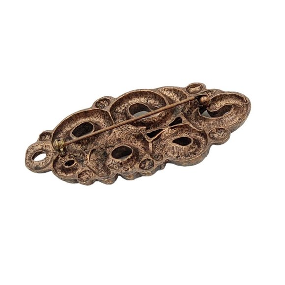 Les Bernard Large Brooch Burnished Copper Tone Swirl Signed Vintage - Picture 5 of 12
